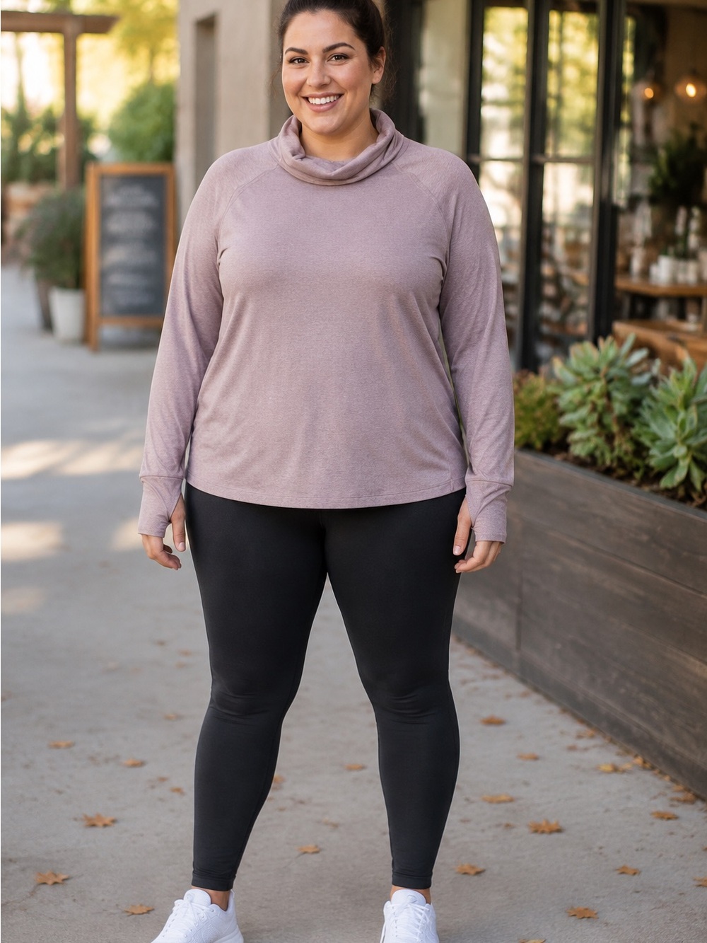 Marika XXL Dusty Mauve Cowl Neck Thumbhole Long Sleeve Activewear Top